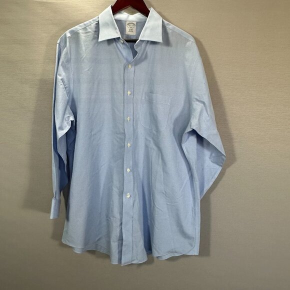 Brooks Brothers Shirt Men 17.5 Regent  Blue Cotton Non Iron Button Up Long Sleev - Picture 1 of 6